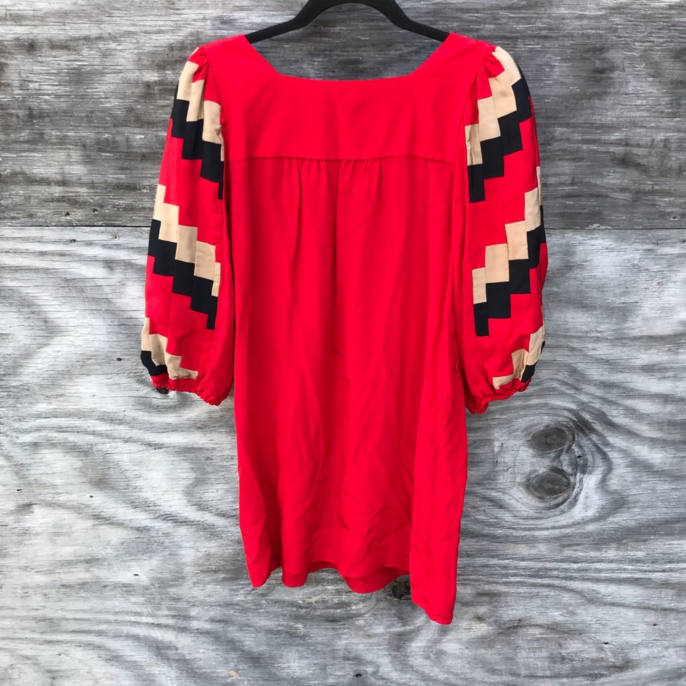 Anthropologie Corey Lynn Carter Red Silk Patchwork Mini dress - Picture 2 of 5